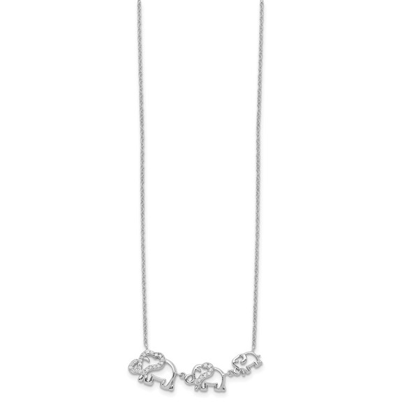 925 Sterling Silver Rhodium-plated CZ Elephants linked Charm Necklace, 18" - Picture 2 of 4